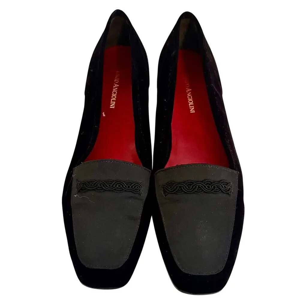 Enzo Angiolini Liberty Velvet Leather Satin Soutache Loafer Ballet Flats